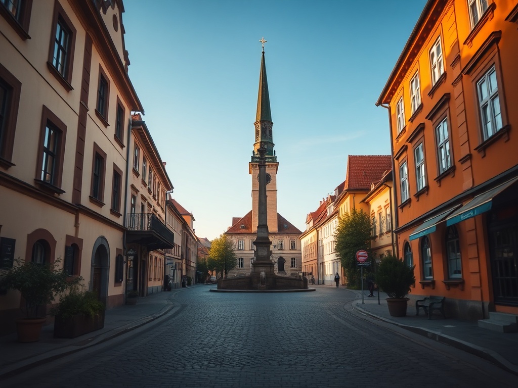 Historyczny widok starego miasta Chełmna z zabytkowym ratuszem i wieżami kościołów